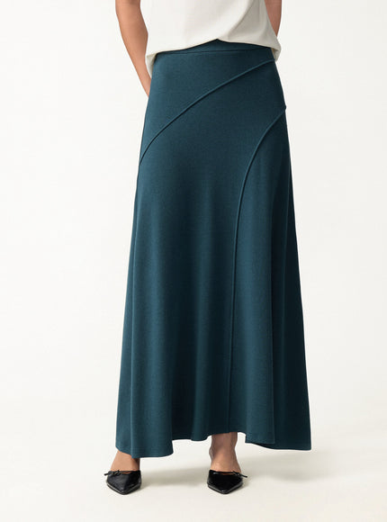 2Pcs Set Asymmetrical Long Sleeve Built-In Bra Top & A-Line Midi Skirt