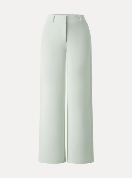 Stretchy Mid Rise Fly-Front Wide Leg Trouser