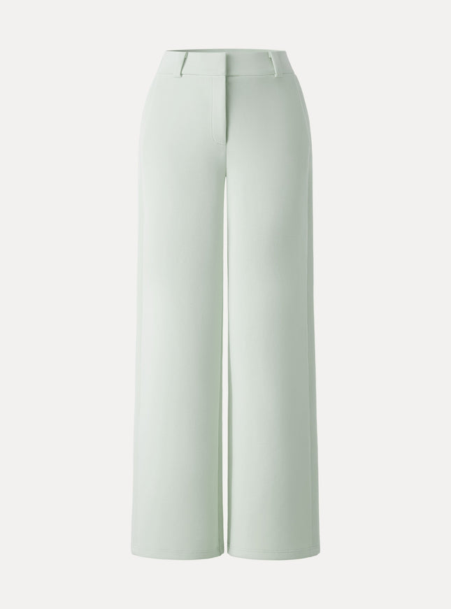 Stretchy Mid Rise Fly-Front Wide Leg Trouser