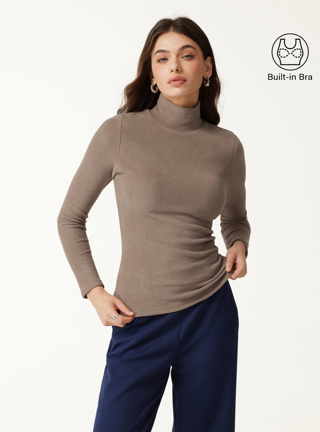 MaxWarm Turtleneck Long Sleeve Built-In Bra Top