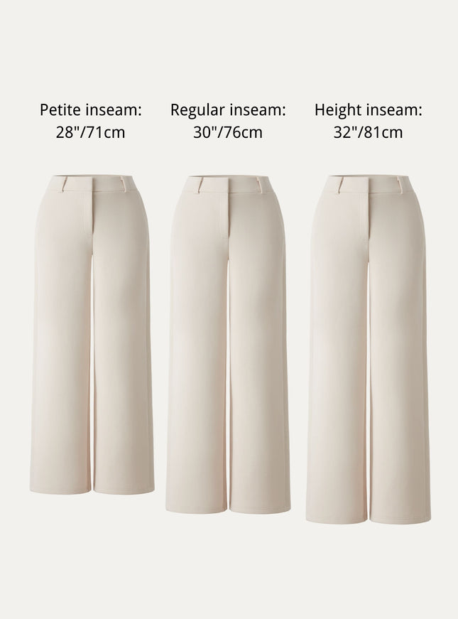 Stretchy Mid Rise Fly-Front Wide Leg Trouser