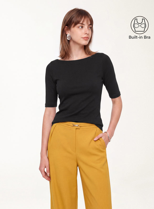 Elbow Sleeve Built-In Bra Top