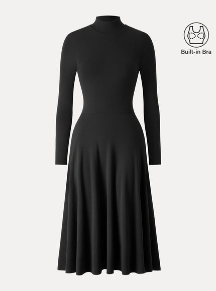 Mockneck Midi Built-In Bra Dress with Pockets
