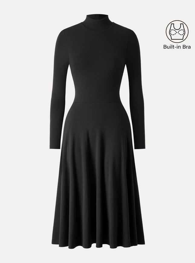 Mockneck Midi Built-In Bra Dress with Pockets