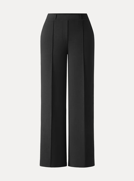 Wrinkle-Resistant Mid Rise Straight Leg Pants with Pockets