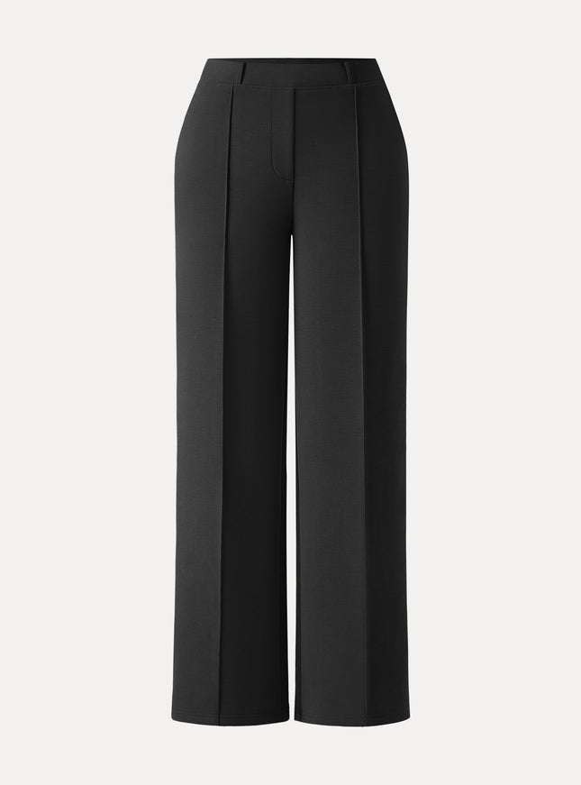 Wrinkle-Resistant Mid Rise Straight Leg Pants with Pockets