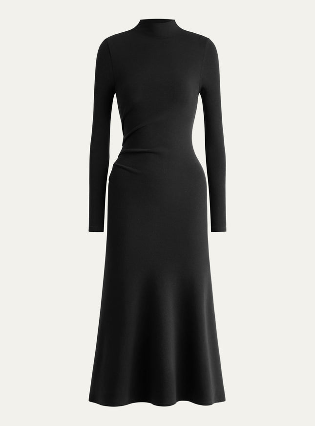 Mock Neck Long Sleeve Ruched Mermaid Midi Dress