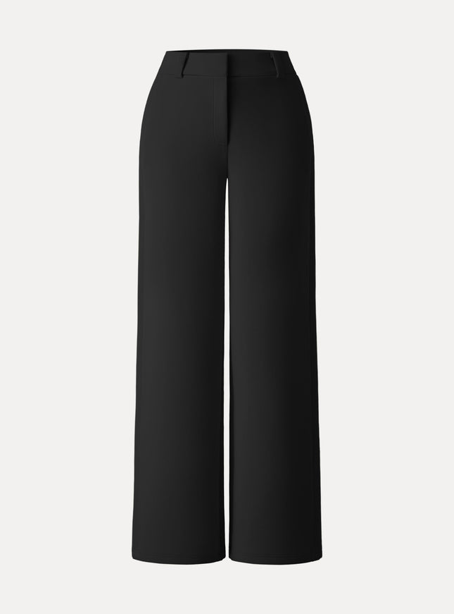 Stretchy Mid Rise Fly-Front Wide Leg Trouser