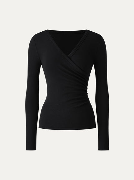 Eco-MiYaMoon® Surplice Ruched Long Sleeve Top