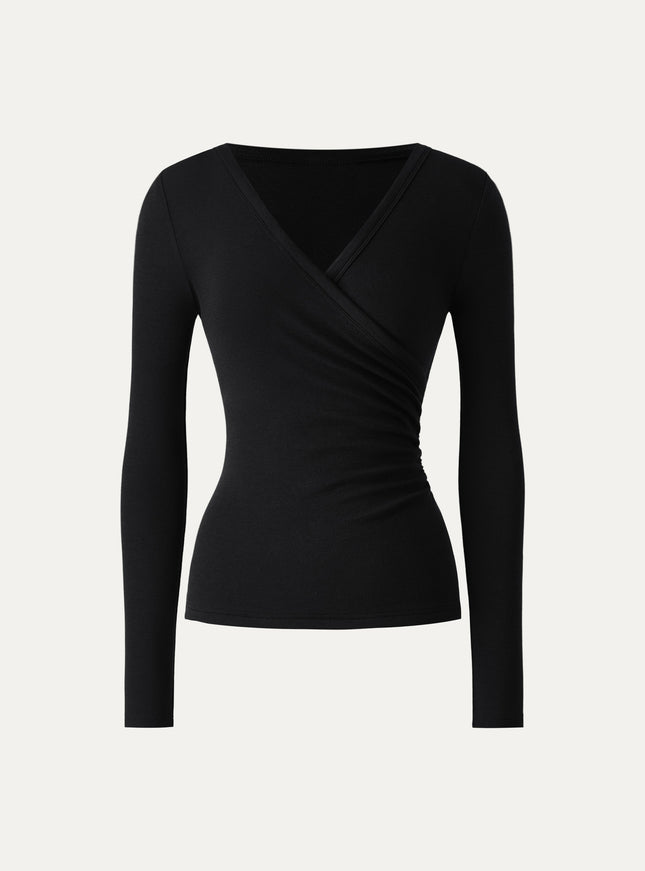 Eco-MiYaMoon® Surplice Ruched Long Sleeve Top