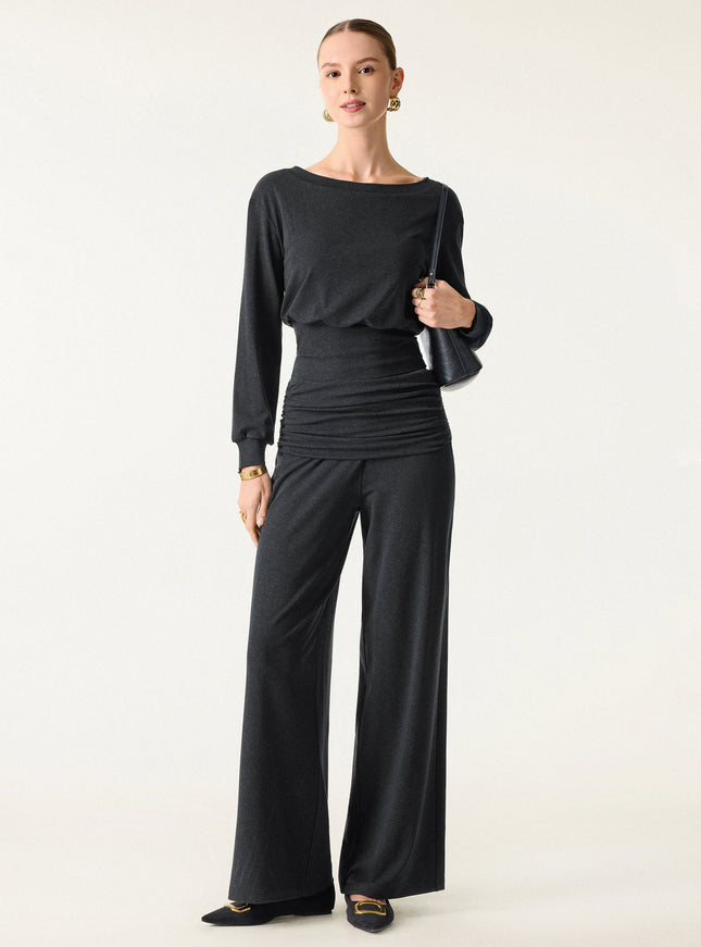 Non-Itchy Wool Blend Boatneck Built-In Bra Top
