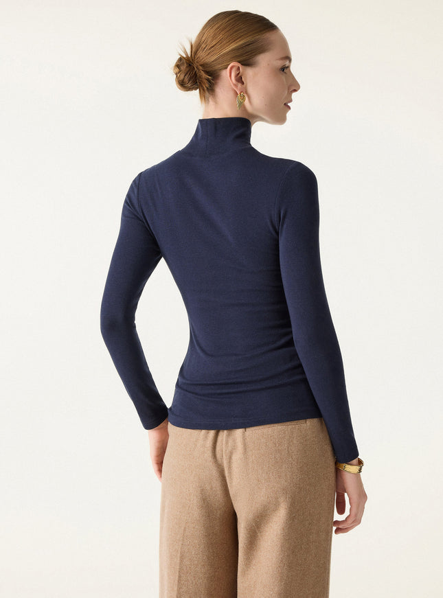 Turtleneck Long Sleeve Built-In Bra Top