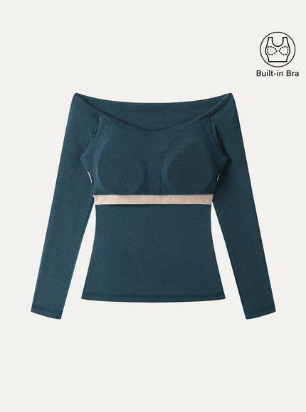 Surplice Long Sleeve Ruched Built-In Bra Top