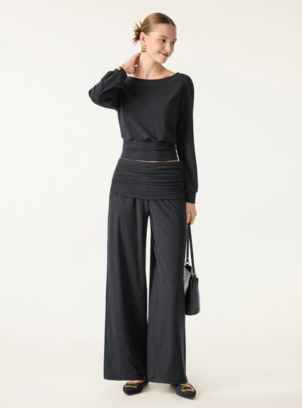 Non-Itchy Wool Blend Drapey Wide Leg Pull-on Pants with Pockets