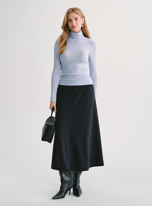 Lyocell-Wool Mock Neck Long Sleeve Built-In Bra Top