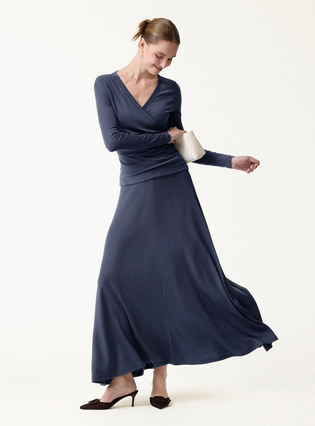 Lyocell-Cashmere Blend Mid-Rise Umbrella Maxi Skirt