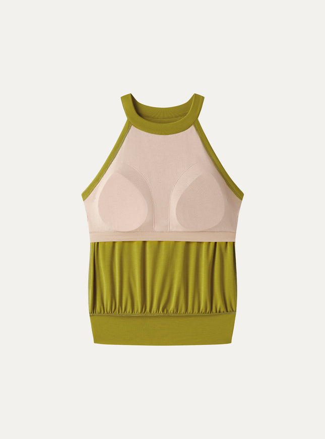 Halter Neck Banded Hem Built-In Bra Tank