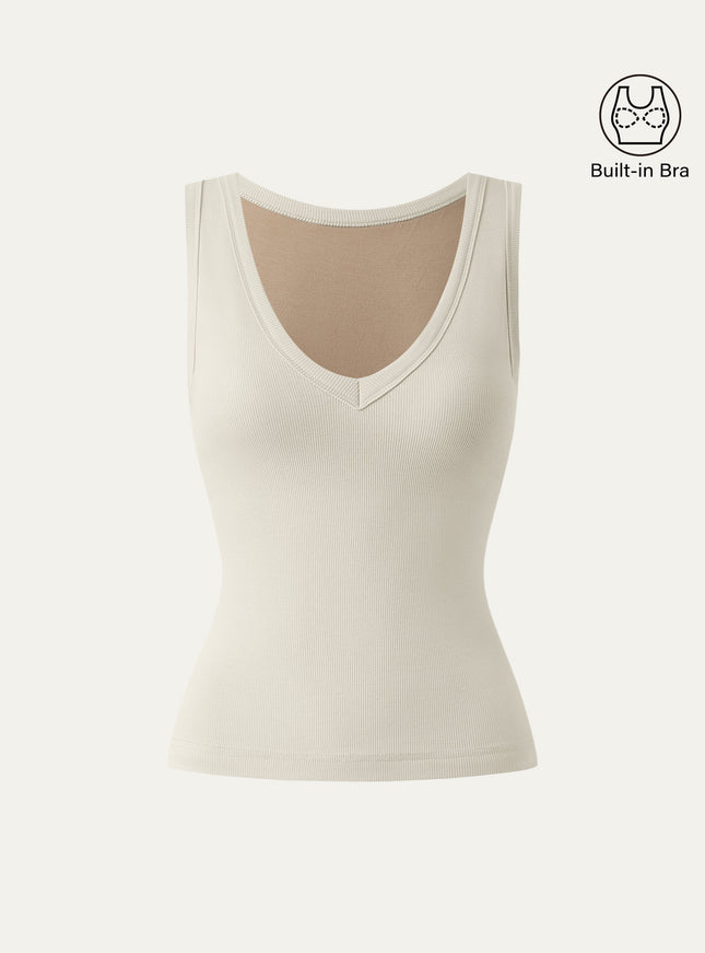 Stretchy V-neck Cotton Built-In Bra Tank