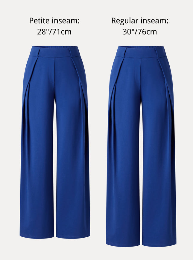 Ponte Mid-Rise Wide-Leg Tuck Pants with Pockets