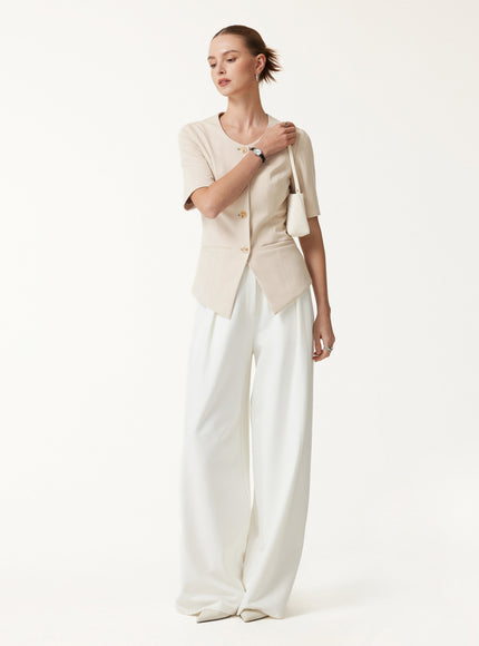 Ponte Office Round Neck Elbow Sleeve Jacket with Pockets