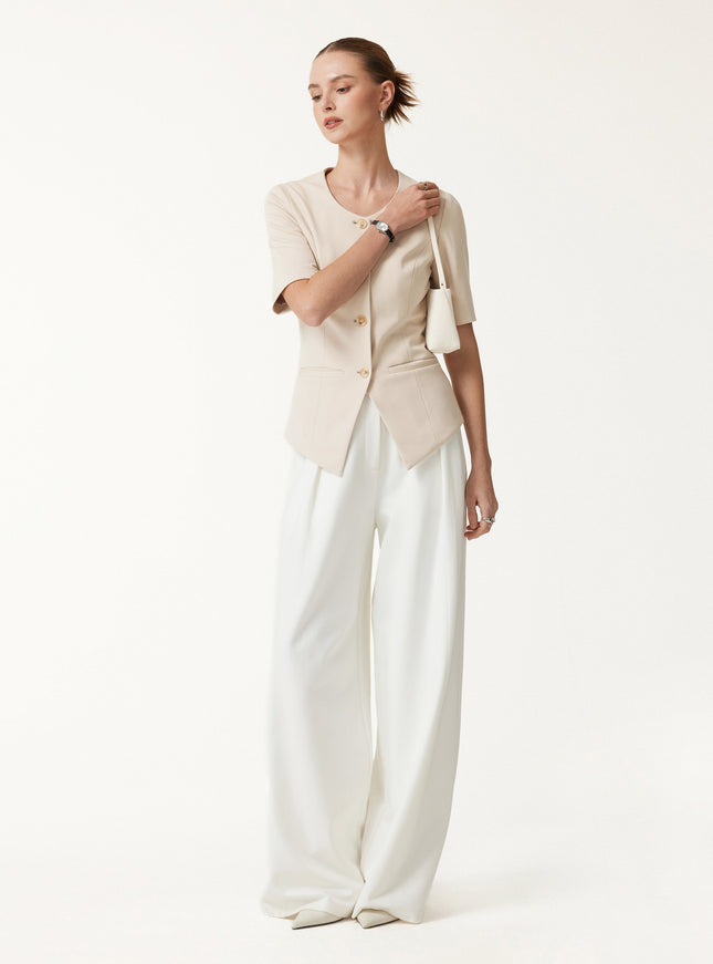 Ponte Office Round Neck Elbow Sleeve Jacket with Pockets
