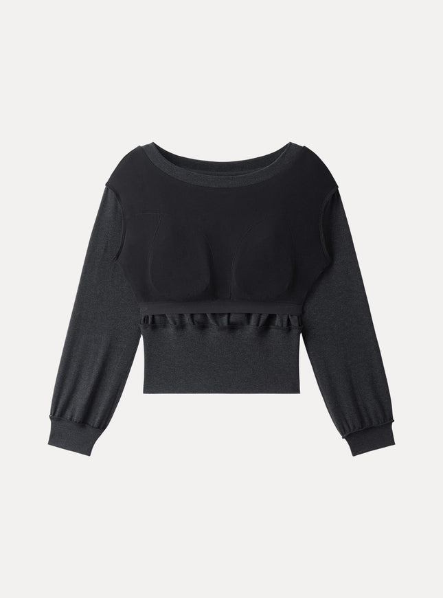 Non-Itchy Wool Blend Boatneck Built-In Bra Top