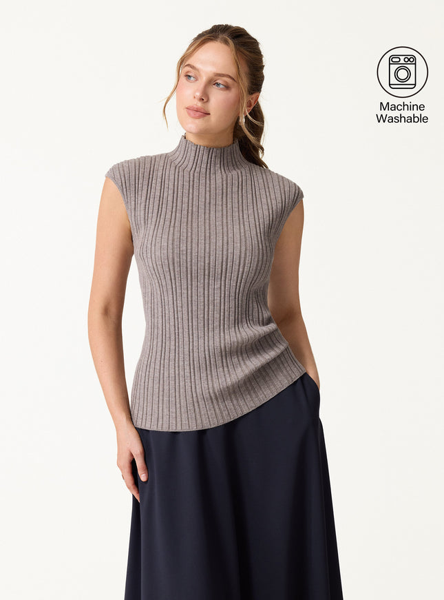 100% Merino Wool Ribbed Mock Neck Sweater