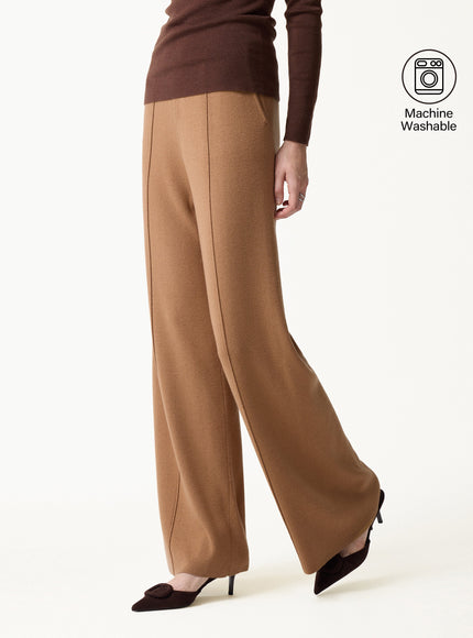 Merino Blend High-Rise Pintuck Wide-Leg Pants with Pockets