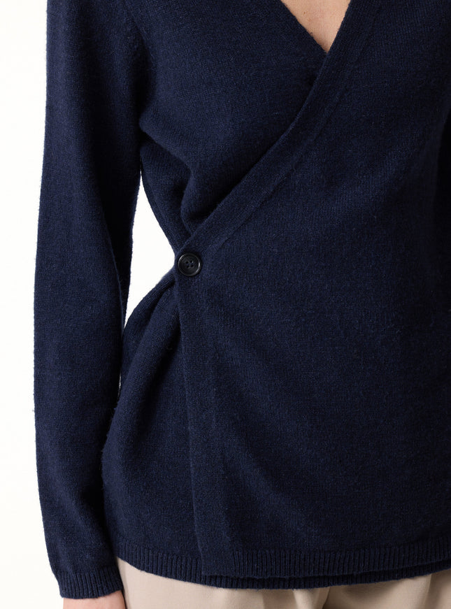 2Pcs Set V-Neck Long Sleeve Wrap Sweater & Cable-Knit Wide-Leg Pants with Pockets
