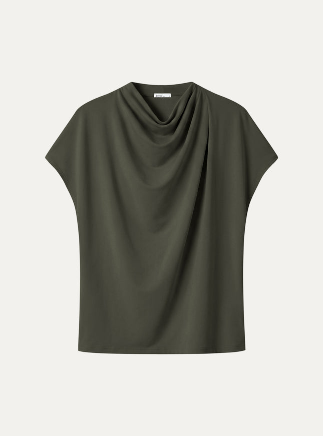 Draped Mock Neck Cap Sleeve Top