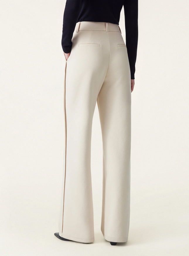 Stretchy Mid Rise Fly-Front Wide Leg Trouser
