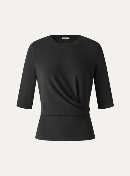 Round Neck Elbow Sleeve Side-Tuck Top