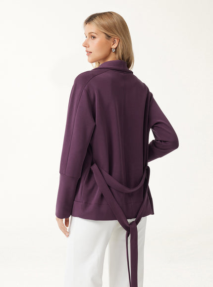 Modal Stretch Fleece Lapel Long Sleeve Belted Coat with Pockets