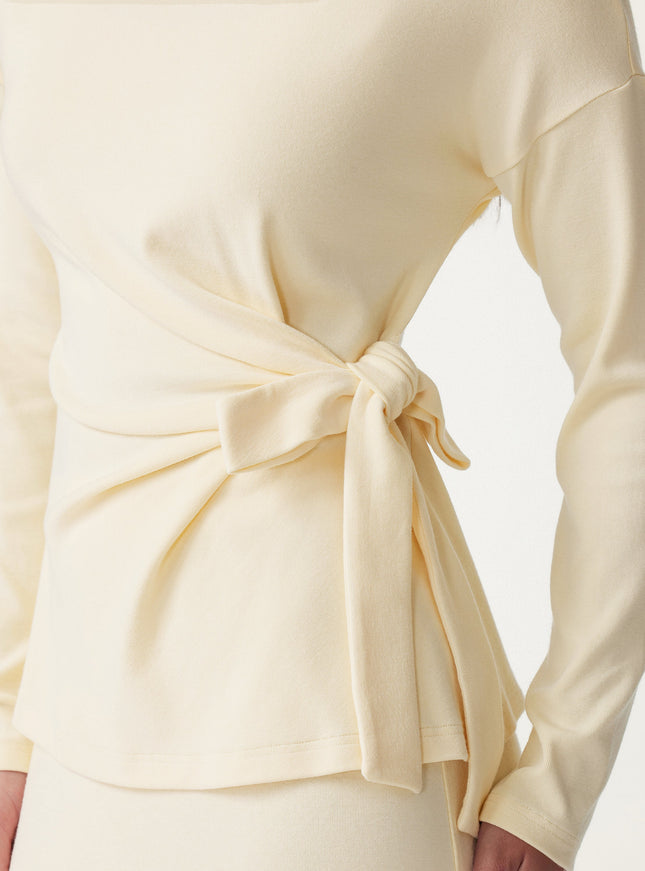 Boatneck Long Sleeve Tie-Waist Top