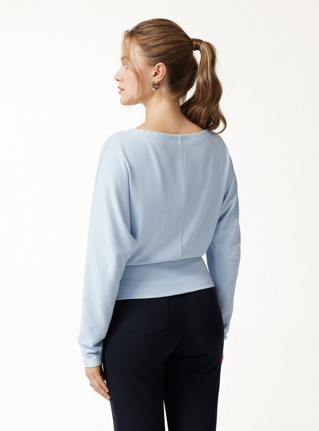 Slash Neck Batwing Sleeve Ruched Banded Hem Top