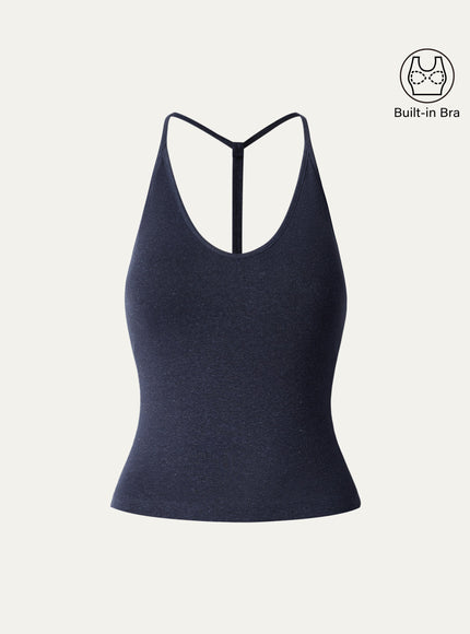 Soft Linen Luxe V-neck T-back Airy Built-In Bra Tank