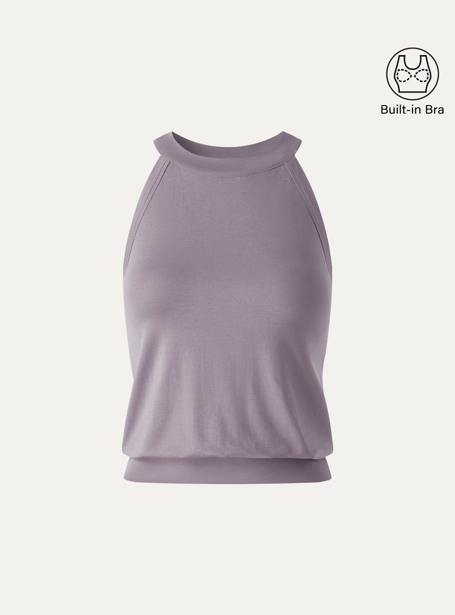 Halter Neck Banded Hem Built-In Bra Tank