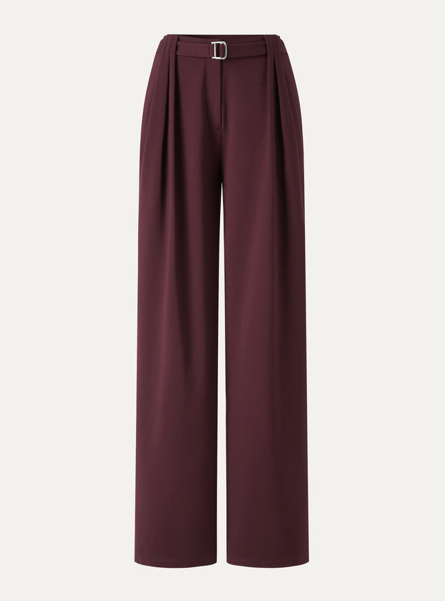 Stretch Ponte High-Rise Belted Wide-Leg Pants with Pockets