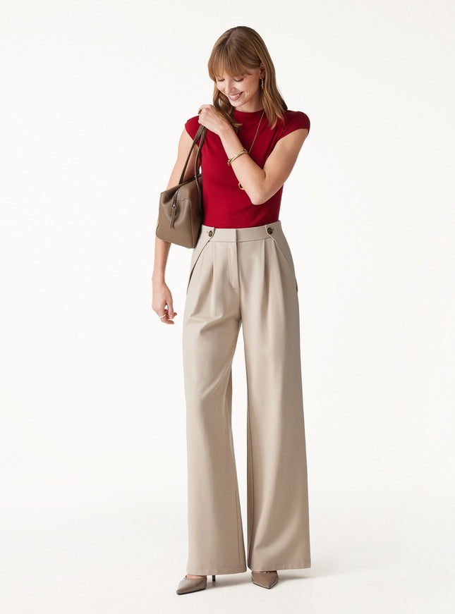 Ponte High-Rise Wide-Leg Gusset Pants with Pockets