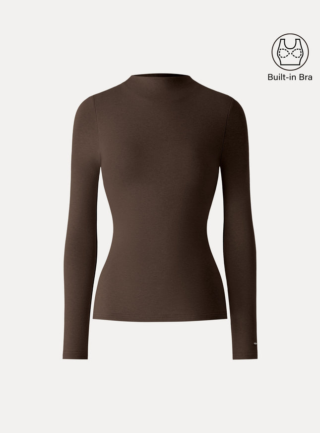 Mockneck Long Sleeve Built-In Bra Top