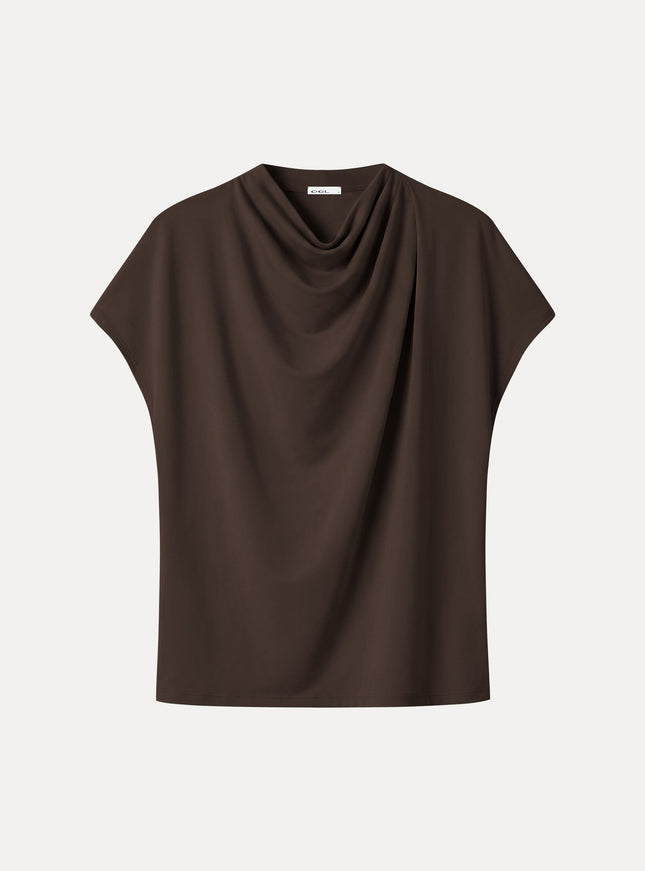 Draped Mock Neck Cap Sleeve Top