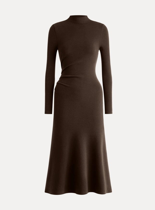 Mock Neck Long Sleeve Ruched Mermaid Midi Dress
