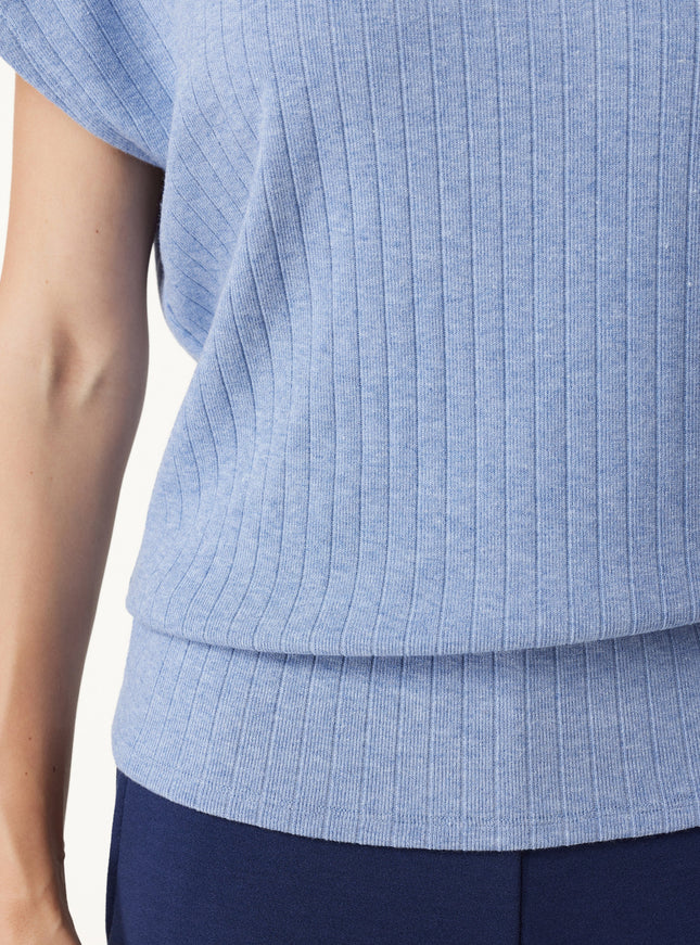 MaxWarm Wide Ribbed Mock Neck Cap Sleeve Banded Hem Top