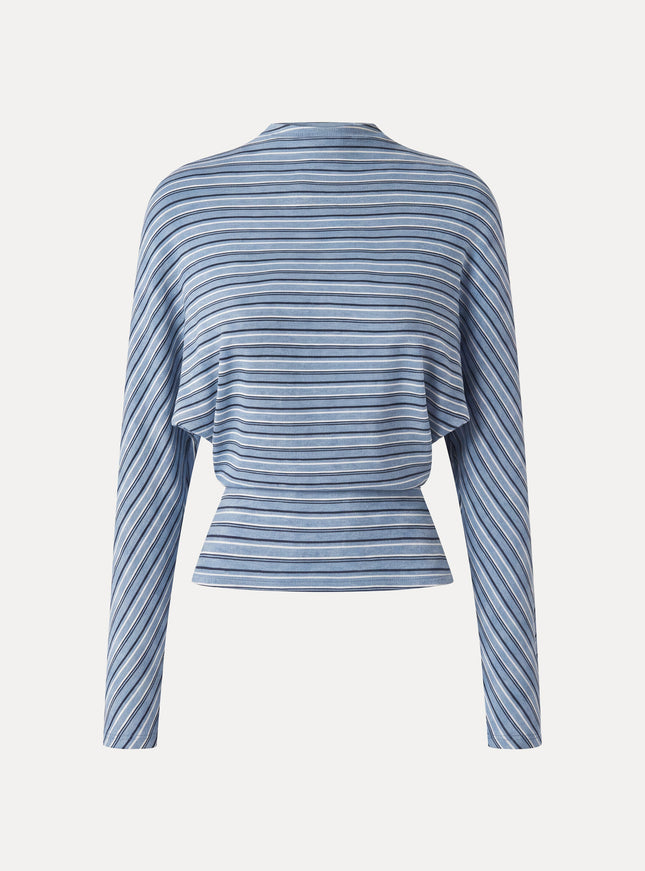 Stripe Mock Neck Batwing Sleeve Top