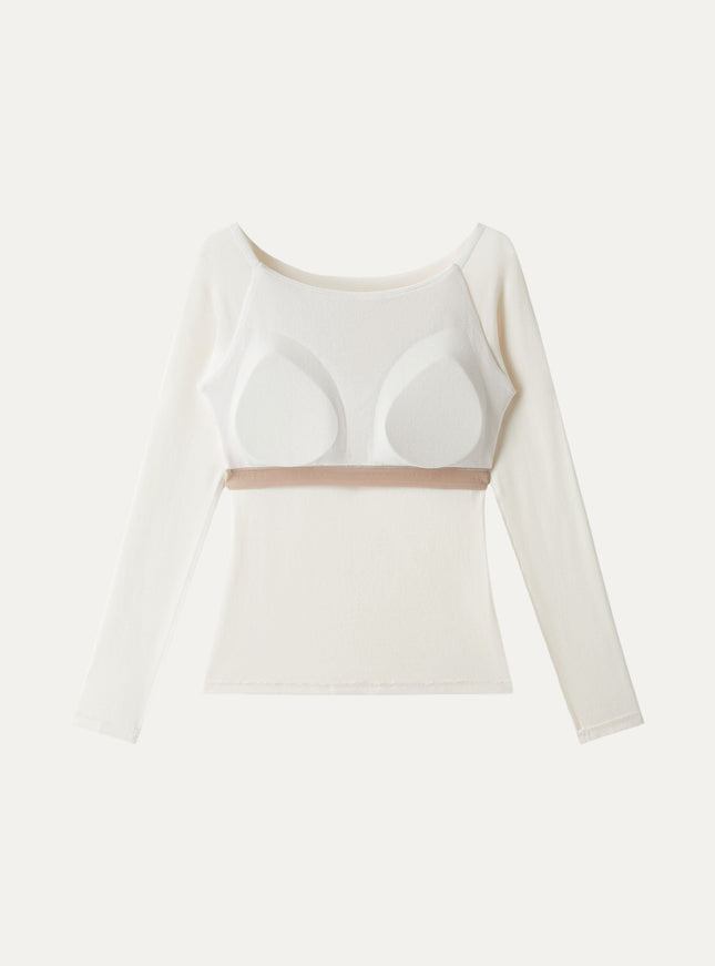 Slash Neck Raglan Sleeve Built-In Bra Top
