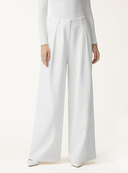 Not-See-Thru High-Rise Wide-Leg Pants with Pockets