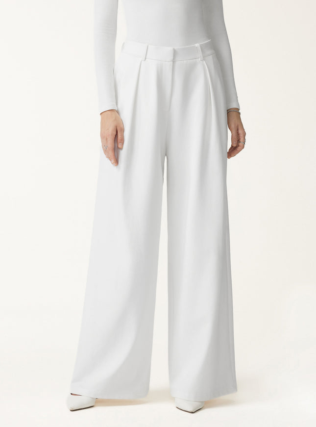 Not-See-Thru High-Rise Wide-Leg Pants with Pockets