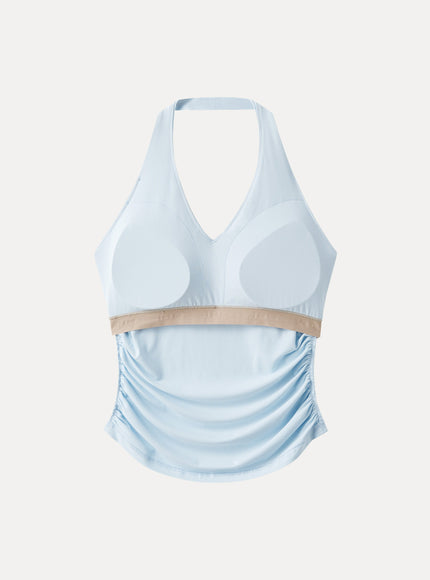 Halter Neck Side Gathered New Airy Built-In Bra Tank