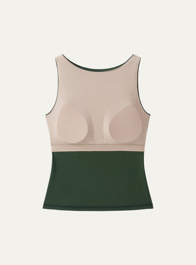 Stretch Cotton Boatneck Built-In Bra Tank
