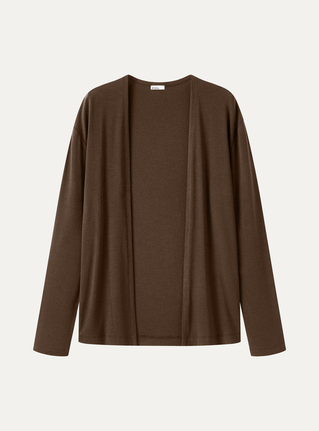 Premium Lyocell-Wool Open-Front Long Sleeve Cardigan